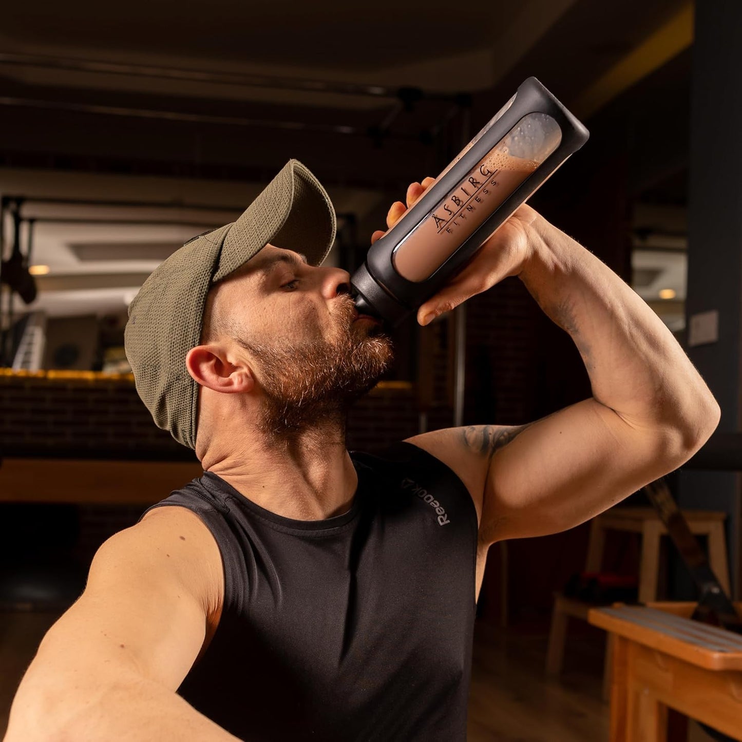 Glass Protein Shaker Bottle with Spiral Ball - 24 oz (Black) - Asbirg 2.0 Fitness