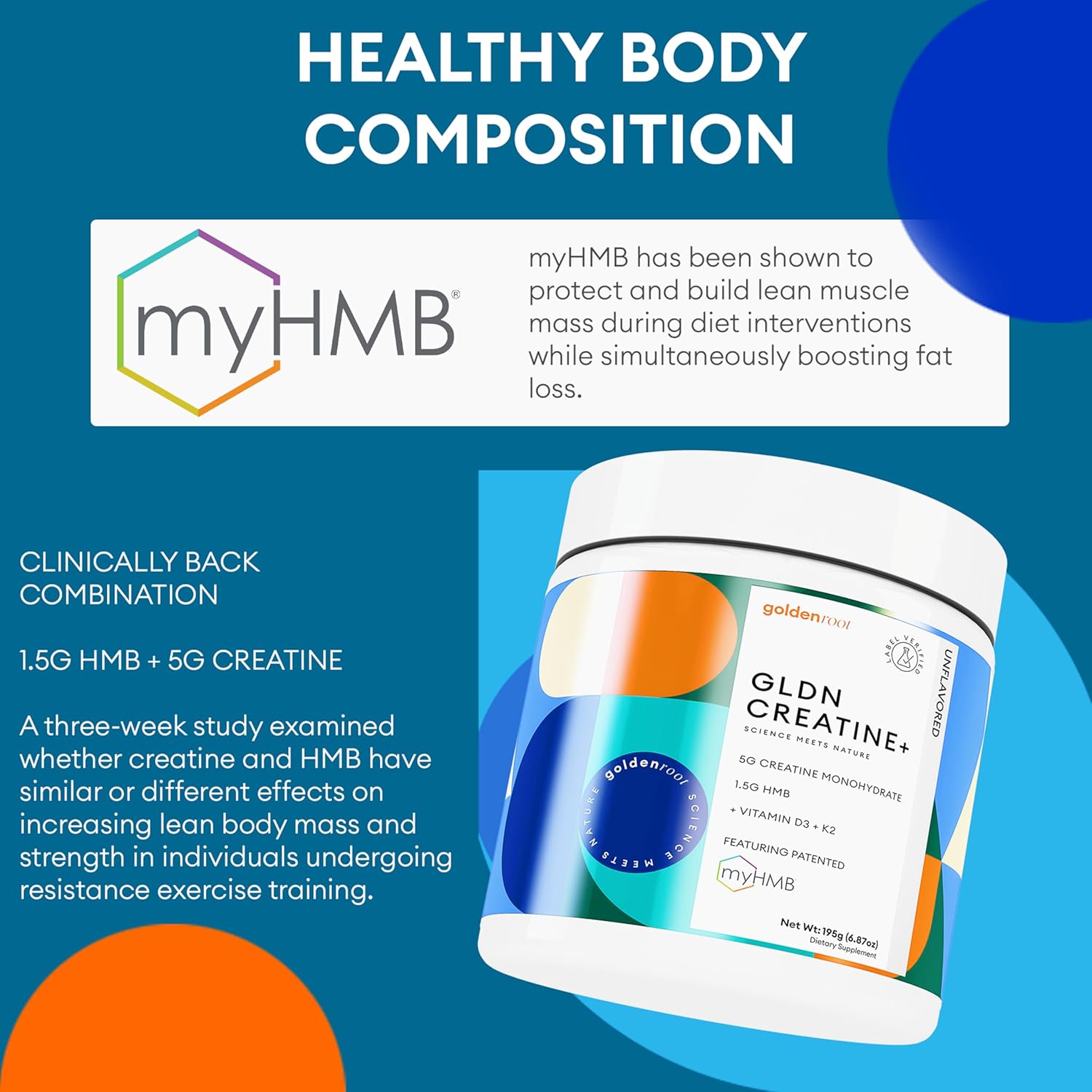 GLDN Creatine Monohydrate Powder with HMB, Vitamin D3, and K2 for Muscle and Bone Health