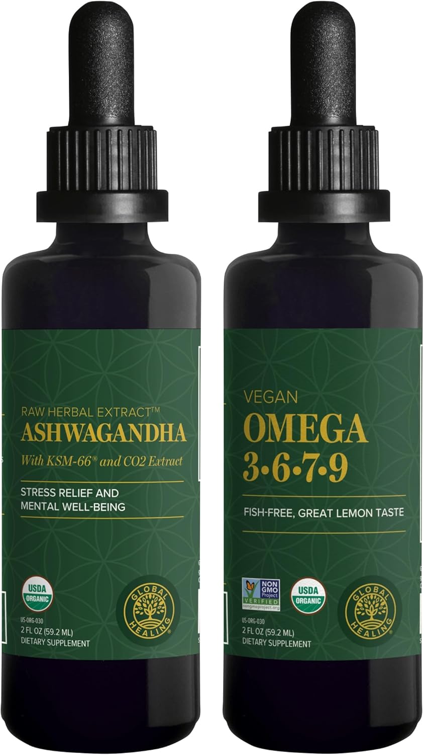 Global Healing Center Ashwagandha & Omega Kit - Supports Nervousness, Brain, Heart, and Eye Health