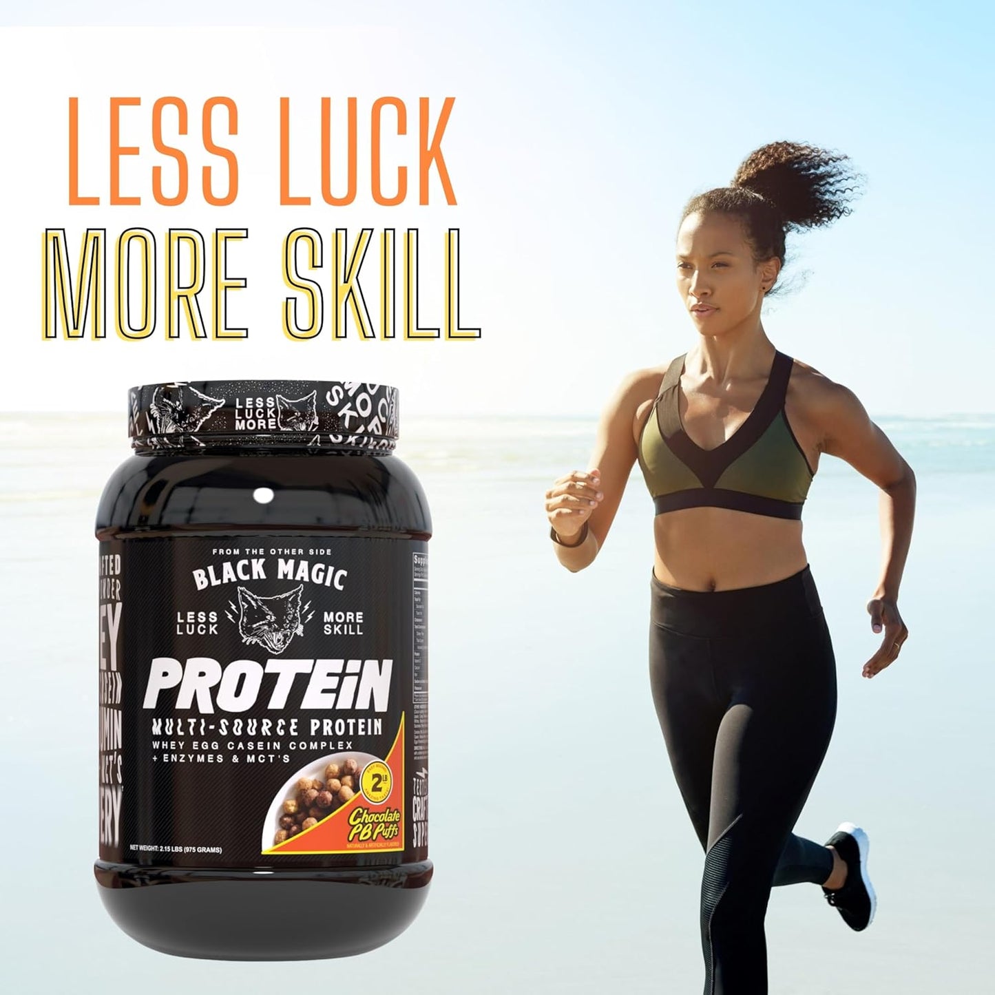 Global Nutrition Bundle: Black Magic Multi-Source Protein Powder with Enzymes for Muscle Mass Gain - Chocolate PB Puffs 2LB & Keychain