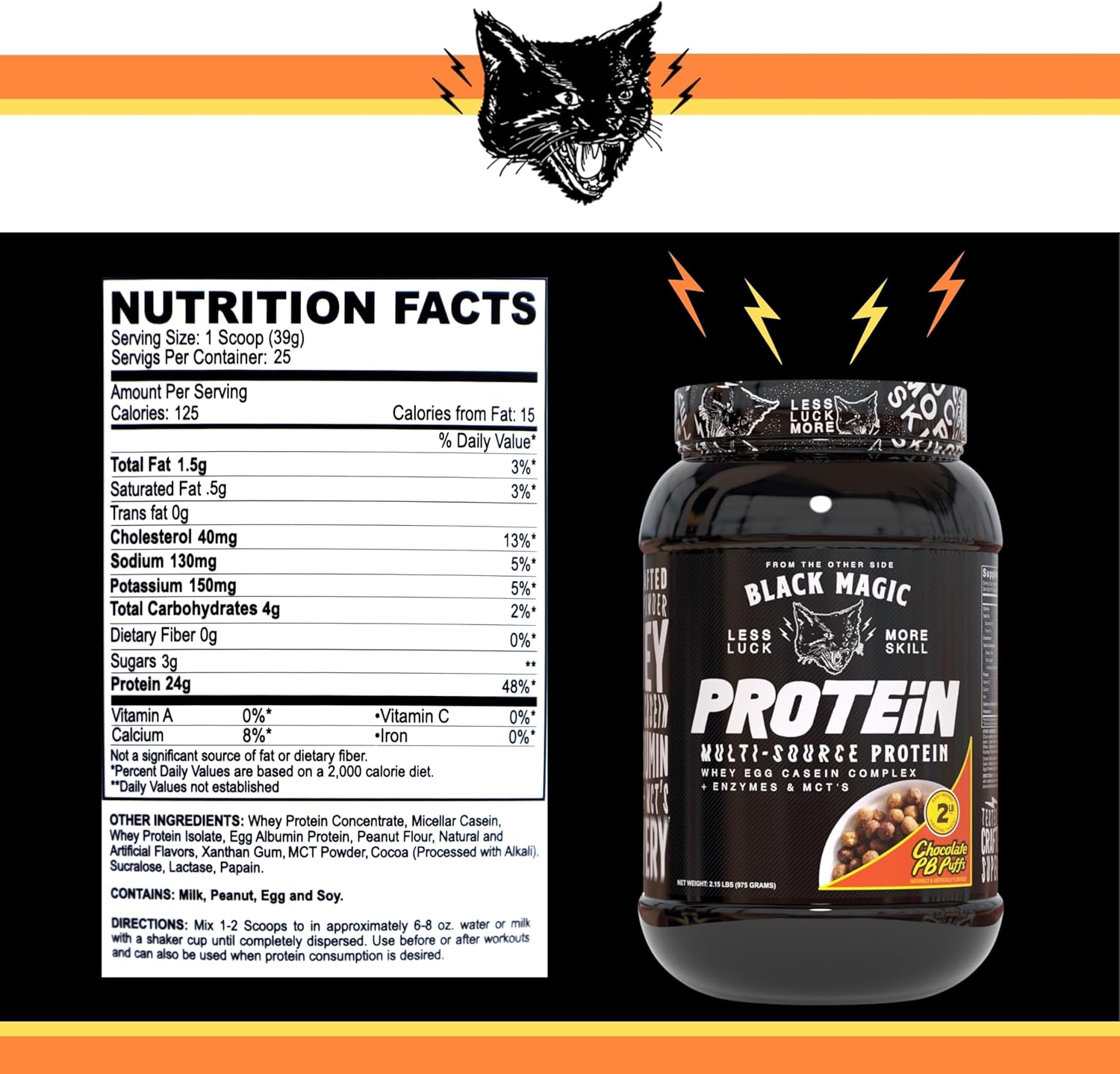 Global Nutrition Bundle: Black Magic Multi-Source Protein Powder with Enzymes for Muscle Mass Gain - Chocolate PB Puffs 2LB & Keychain