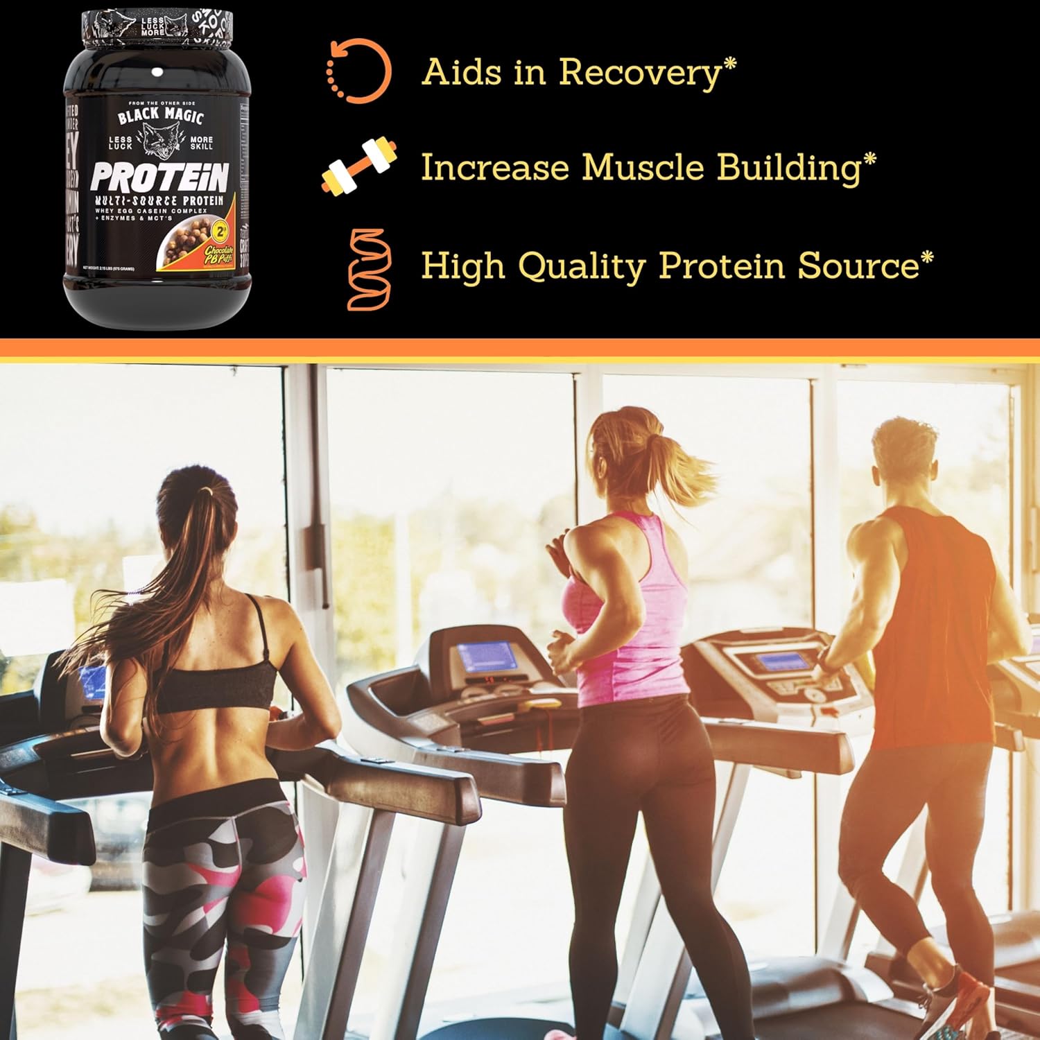 Global Nutrition Bundle: Black Magic Multi-Source Protein Powder with Enzymes for Muscle Mass Gain - Chocolate PB Puffs 2LB & Keychain