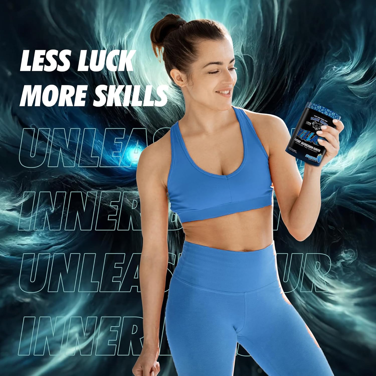 Global Nutrition Bundle for Black Magic Supply Frosty Blue Villain Pre Workout - High-Stim Nootropic with Beta-Alanine, L-Tyrosine, & Caffeine - 25 Servings + Multi-Purpose Keychain