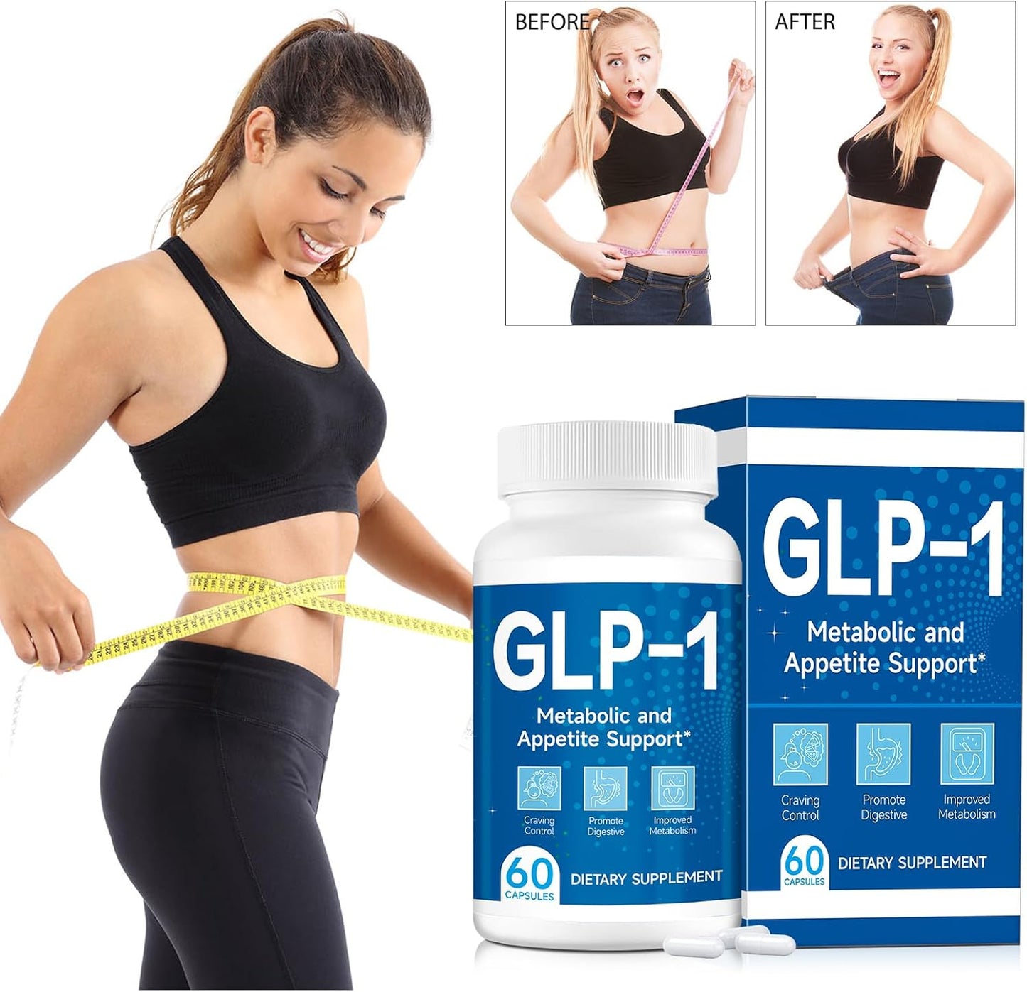 GloryBard GLP-1 Supplement with Probiotics for Gut Health and Energy - 60 Capsules