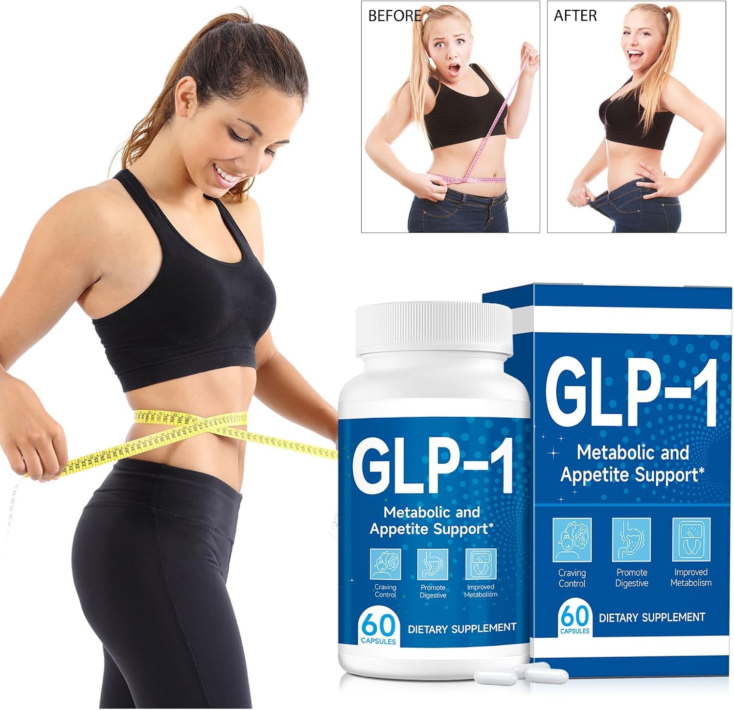 GloryBard GLP-1 Supplement with Probiotics for Gut Health and Energy - 60 Capsules