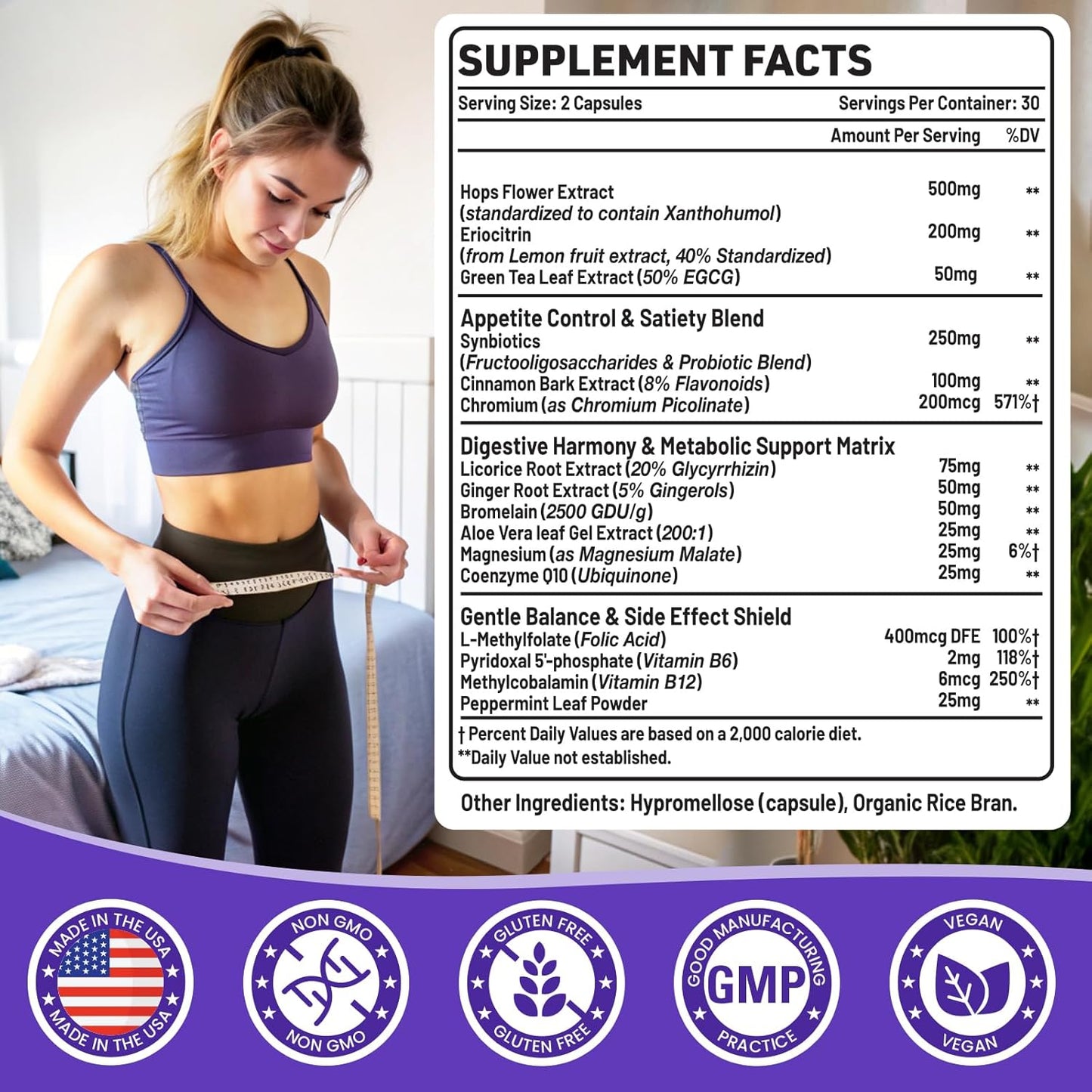 GLP-1 Boost Capsules with Synbiotics, Green Tea Extract, Eriocitrin - Probiotic for Men & Women - Supports Natural GLP-1 Production & Overall Wellness - 480 Capsules