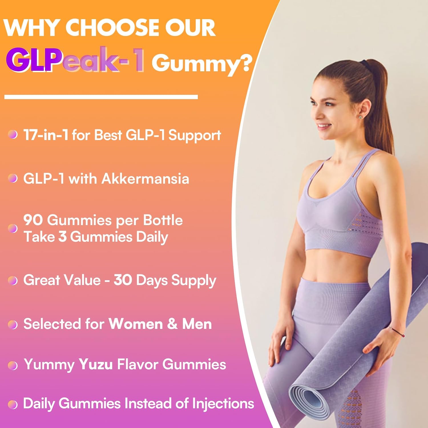 GLP-1 Gummy Supplement with Akkermansia Probiotic & Berberine for Men & Women, Yuzu Flavor, 60 Gummies, Zero-Sugar, Natural Support