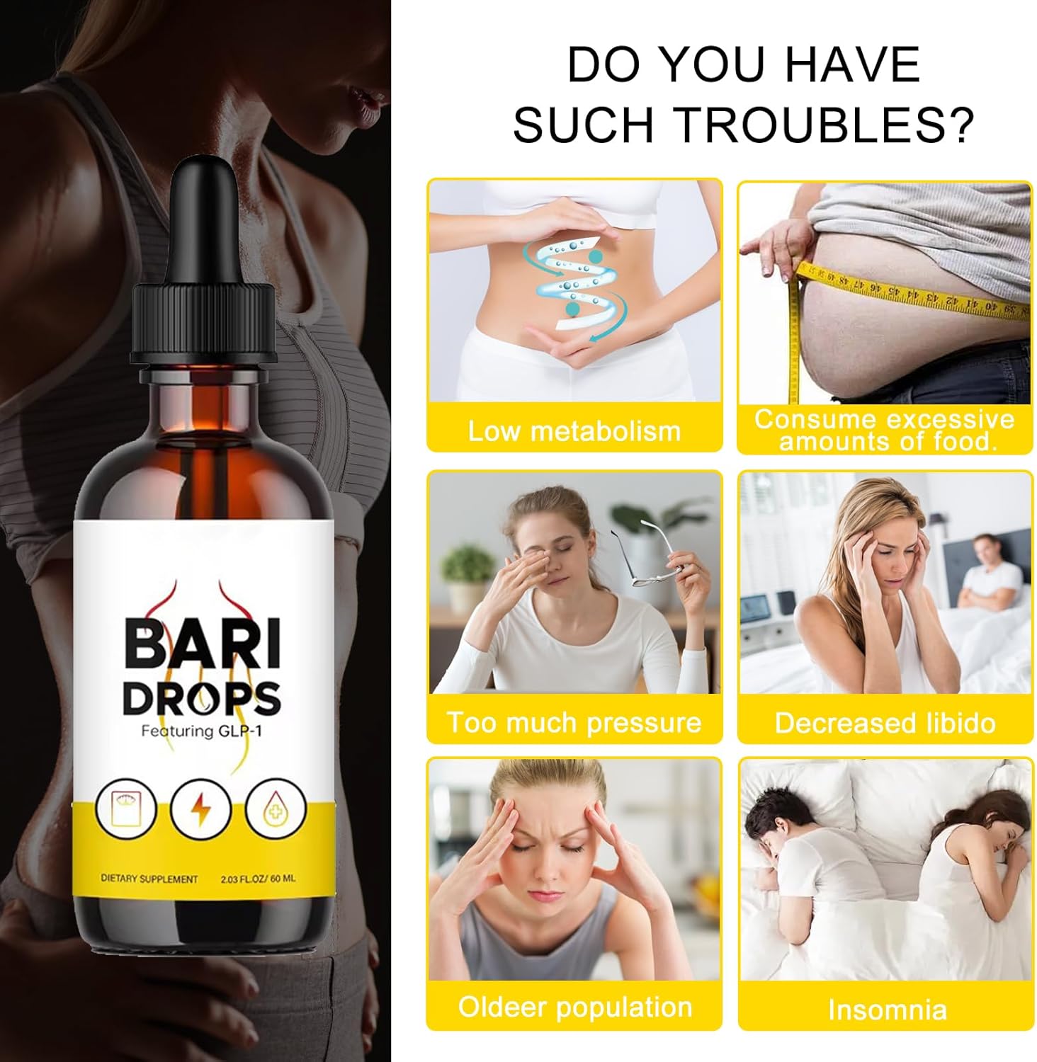 GLP-1 Hunger & Metabolism Support Drops - Liquid Supplement for Bariatric Patients - 2 Bottles, 30 Day Supply