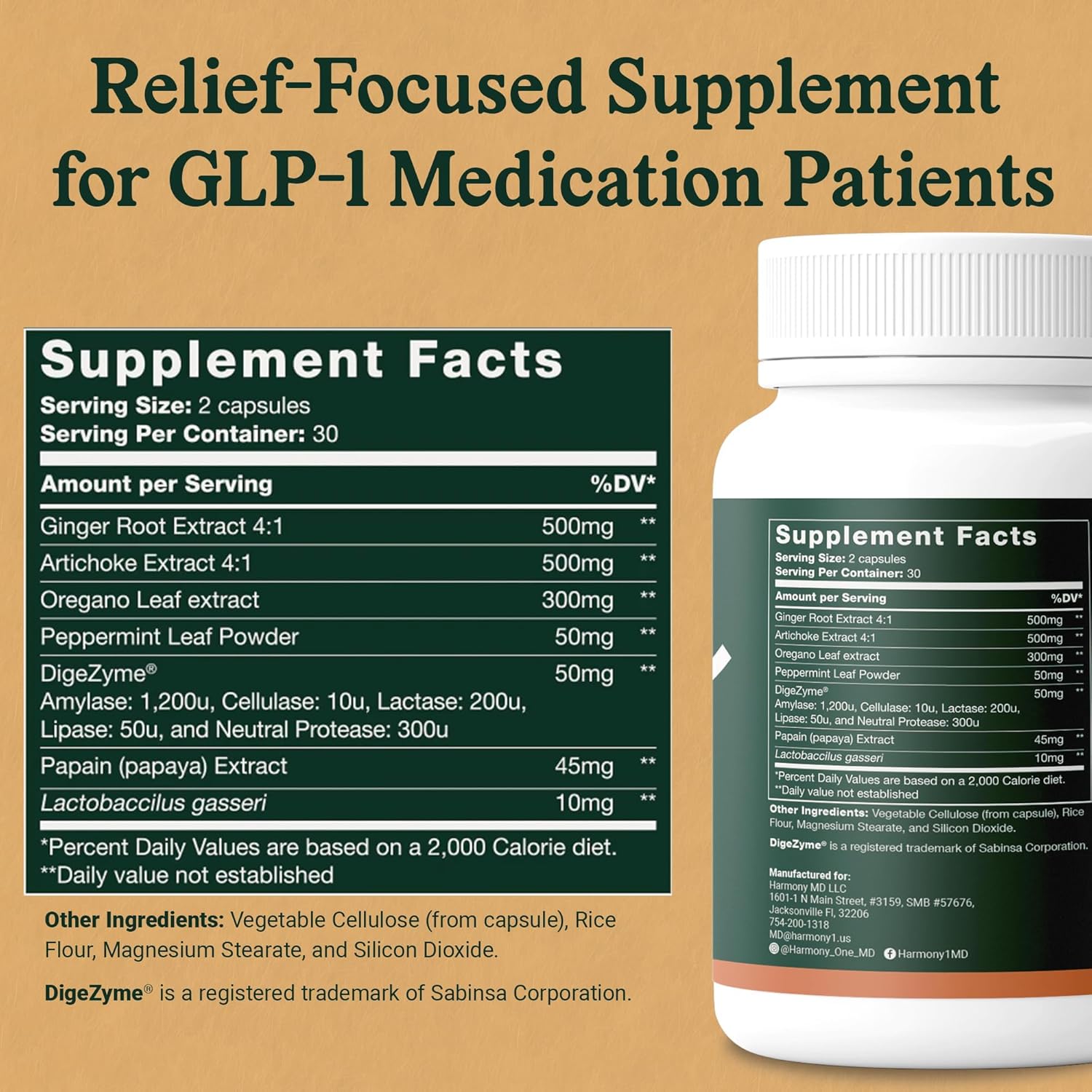 GLP-1 Medication Patients Gut Health Supplement - Digestive Aid, Bloating Relief - Weight Management Support, Well-Being - 60 Capsules