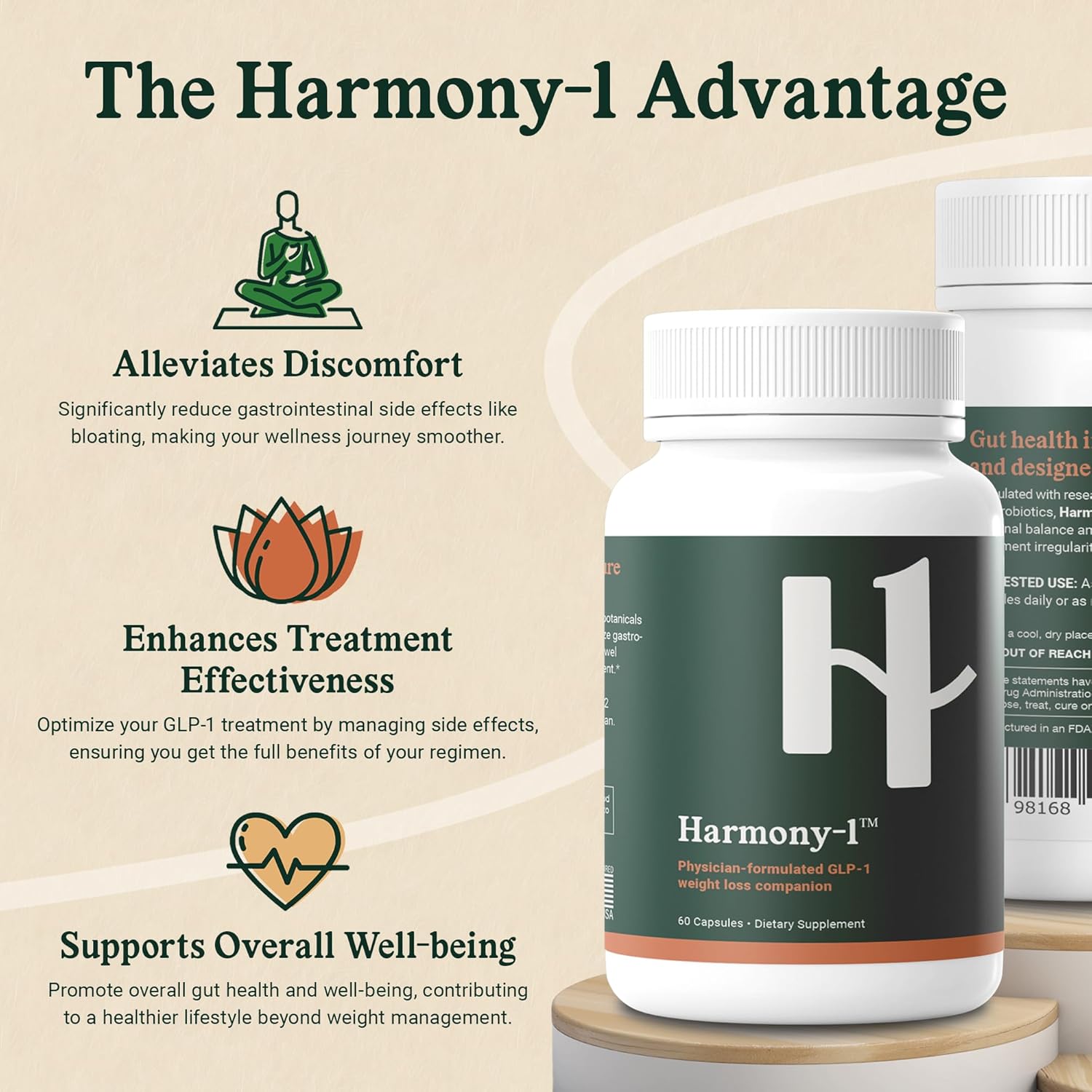 GLP-1 Medication Patients Gut Health Supplement - Digestive Aid, Bloating Relief - Weight Management Support, Well-Being - 60 Capsules
