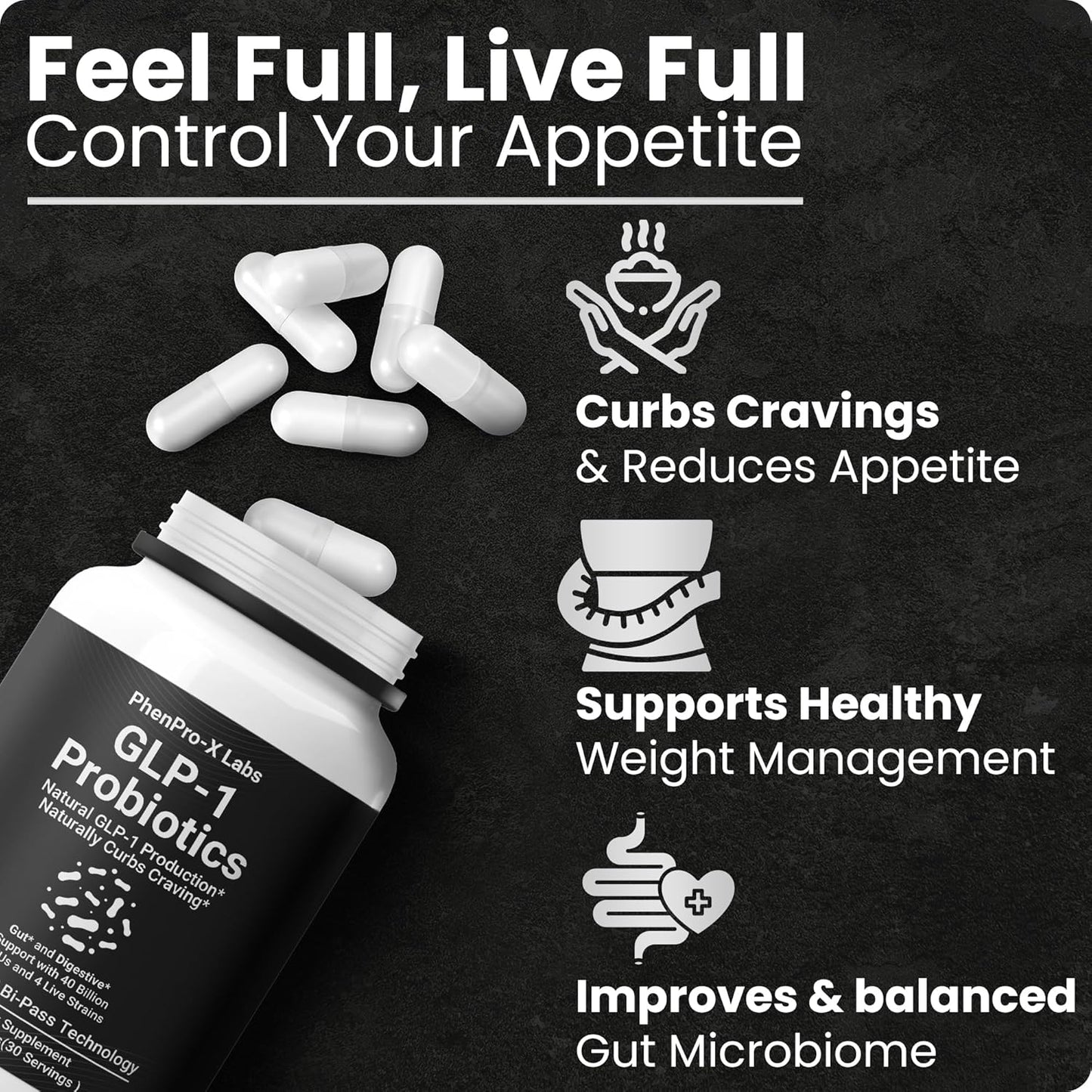 GLP-1 Probiotic by PhenPro-X Labs: Boost Metabolism, Support Overall Health, Delayed Release Formula, Third-Party Tested for Men & Women - 60 Capsules