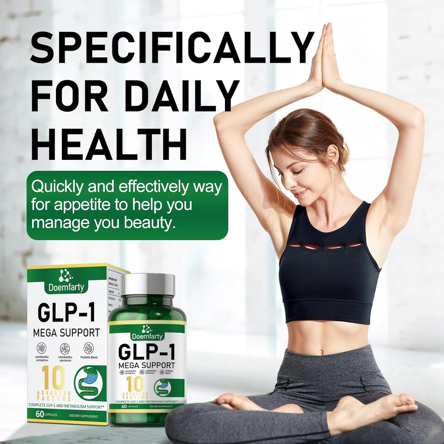 GLP-1 Probiotic Capsules with 10 Billion CFU Multi-Strain Probiotics and Prebiotics for Men & Women - 60 Count