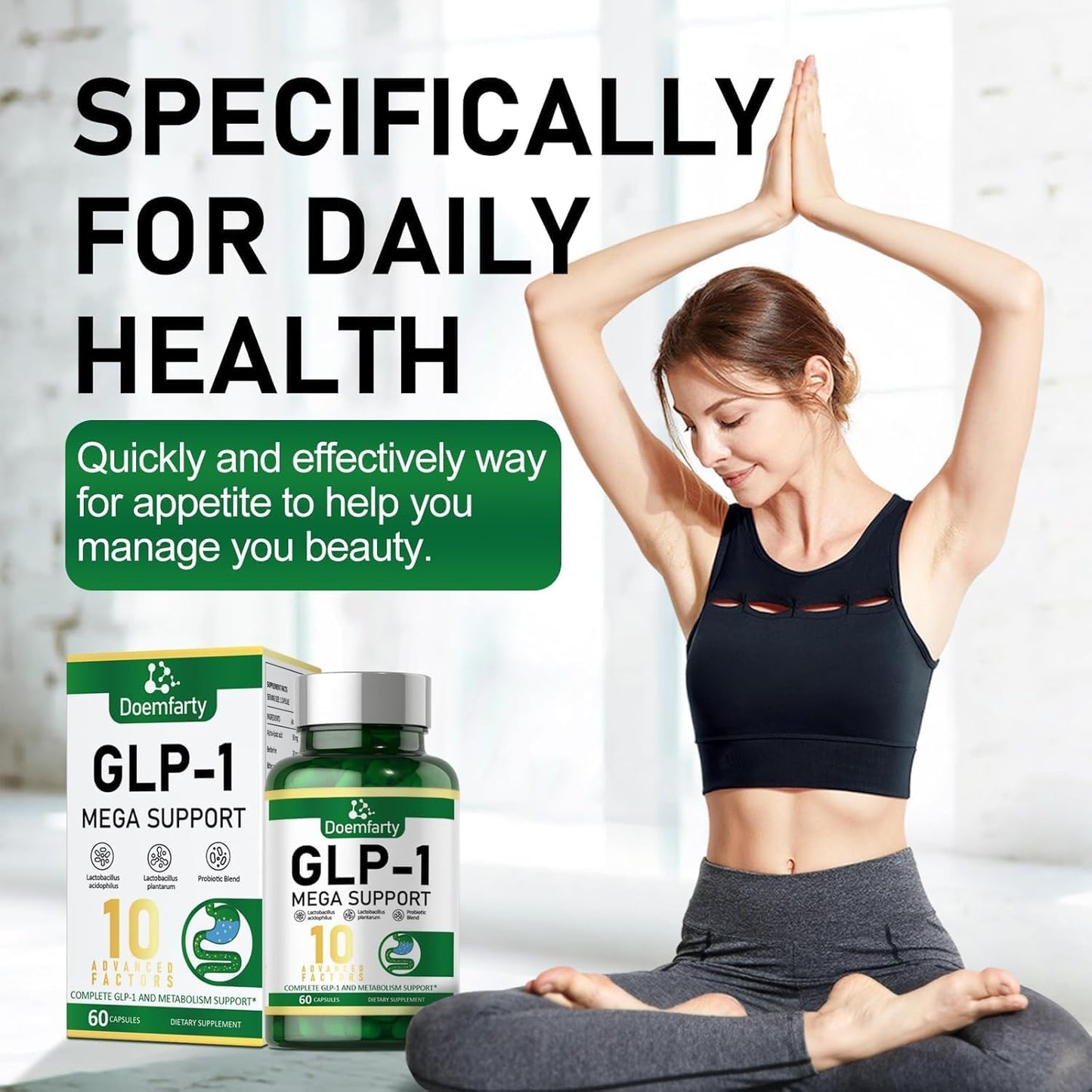 GLP-1 Probiotic Supplement with 10 Billion CFU Multi-Strain Probiotics - 60 Capsules for Men & Women