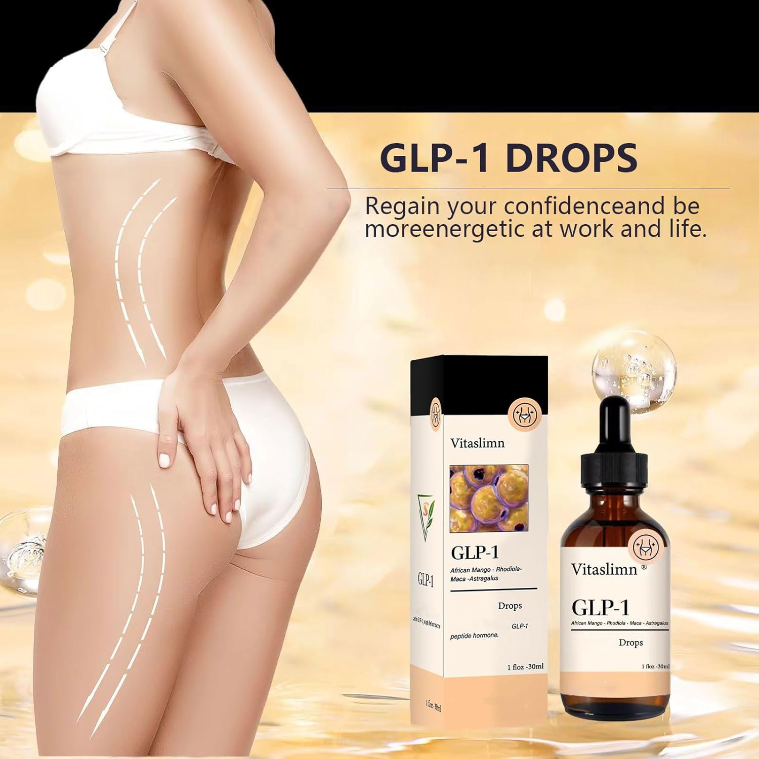 GLP-1 Supplement Drops for Weight Management and Appetite Control for Men and Women (1 Bottle)