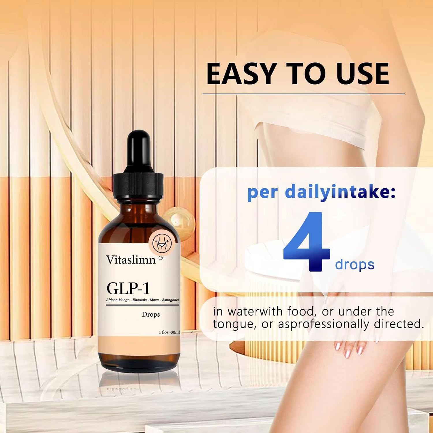 GLP-1 Supplement Drops for Weight Management and Appetite Control for Men and Women (1 Bottle)