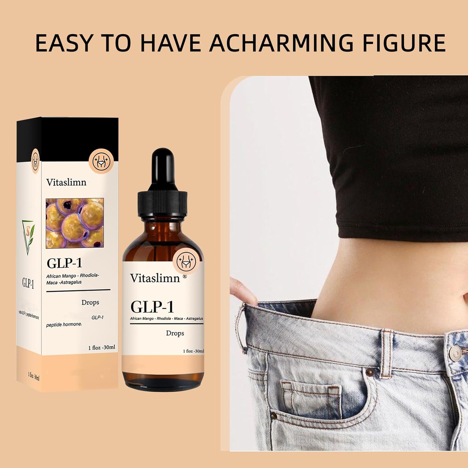 GLP-1 Supplement Drops for Weight Management and Appetite Control for Men and Women (1 Bottle)