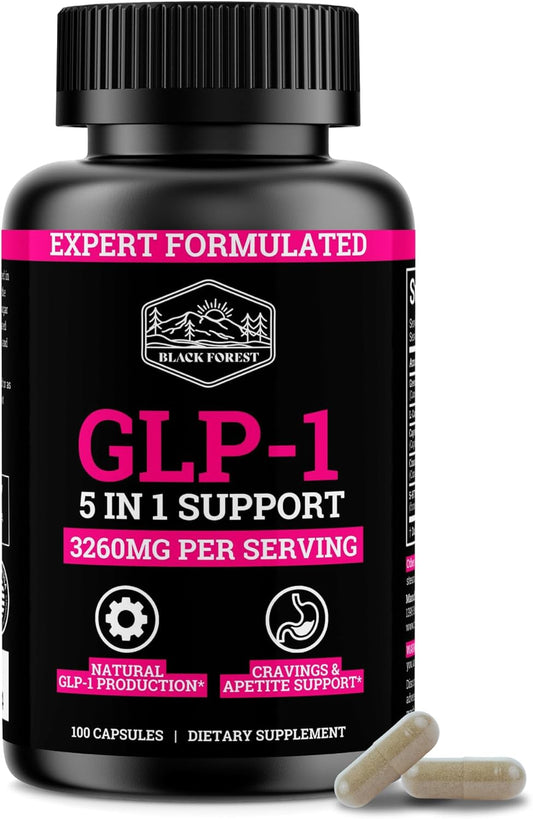 GLP-1 Supplement for Women with Probiotic & Green Tea Extract - 5 in 1 Booster for Metabolism - 3260mg Per Serving - 1 Month Supply