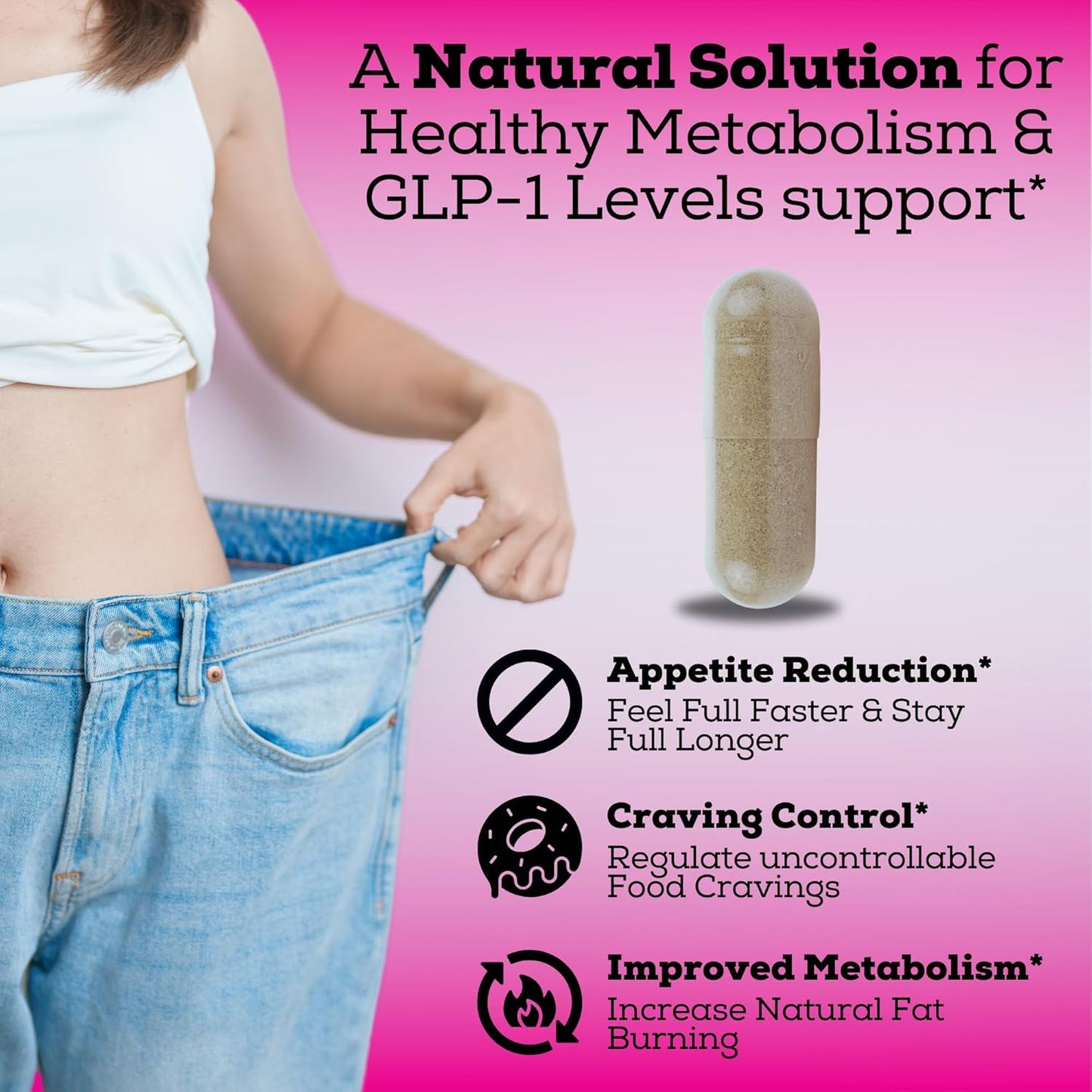 GLP-1 Supplement for Women with Probiotic & Green Tea Extract - 5 in 1 Booster for Metabolism - 3260mg Per Serving - 1 Month Supply