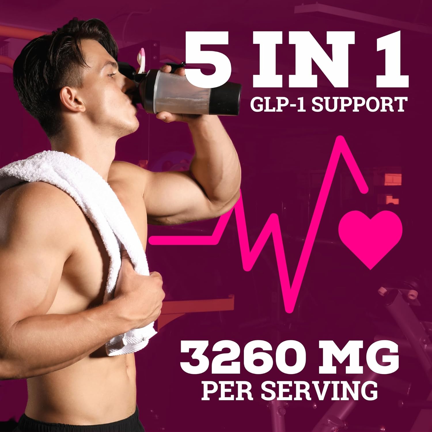 GLP-1 Supplement for Women with Probiotic & Green Tea Extract - 5 in 1 Booster for Metabolism - 3260mg Per Serving - 1 Month Supply