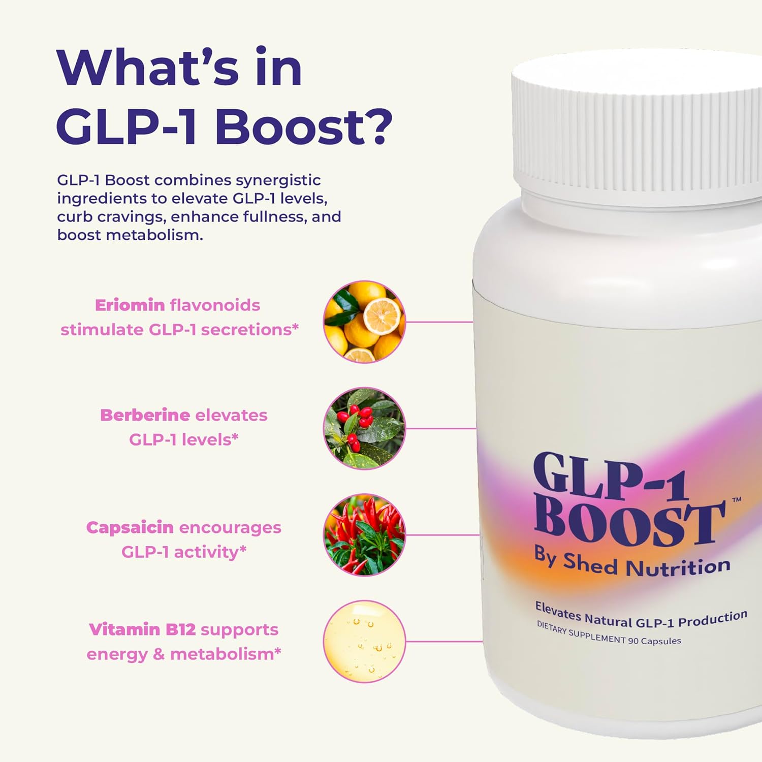 GLP-1 Supplement with Eriomin & Berberine for Cravings & Metabolism - 90 Capsules