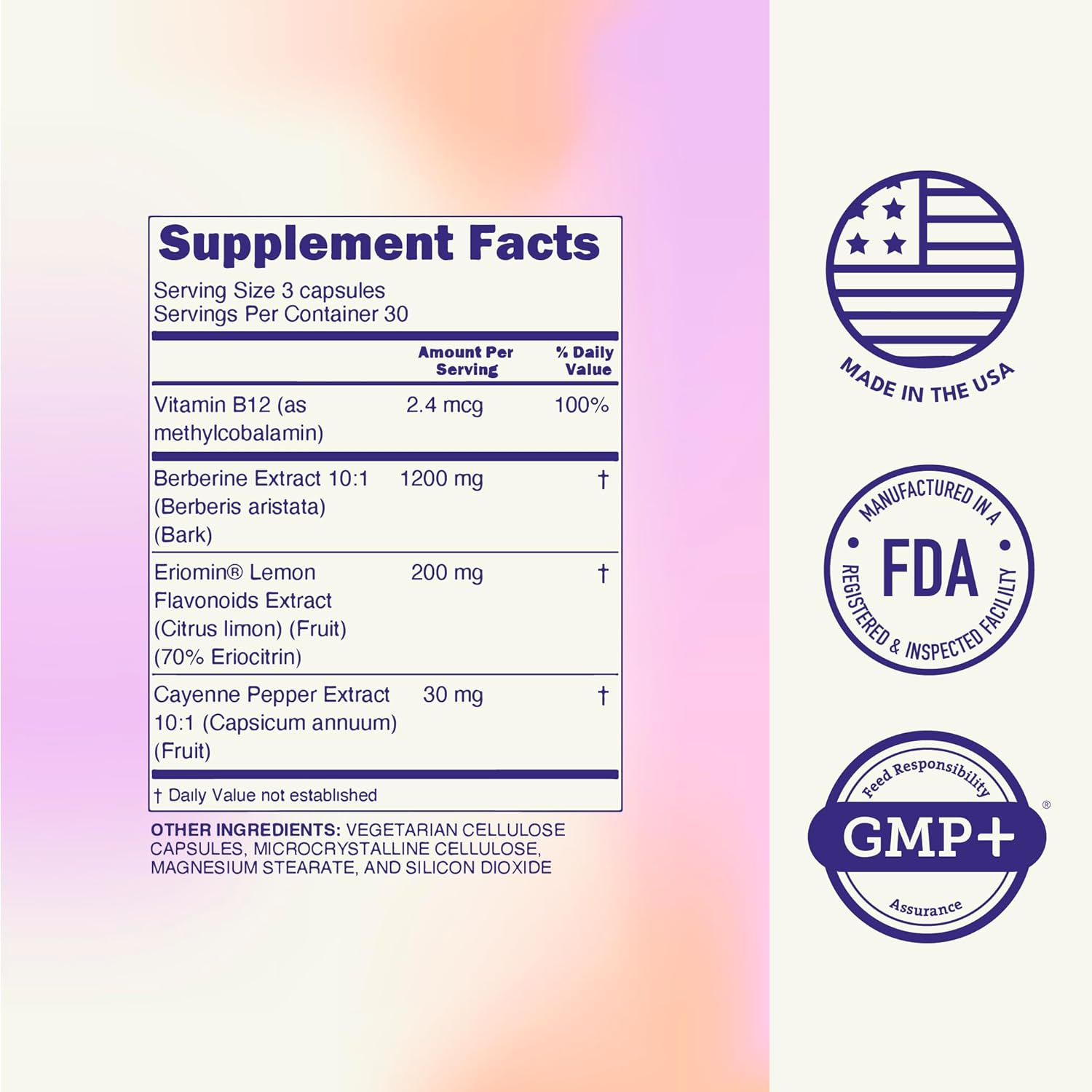GLP-1 Supplement with Eriomin & Berberine for Cravings & Metabolism - 90 Capsules
