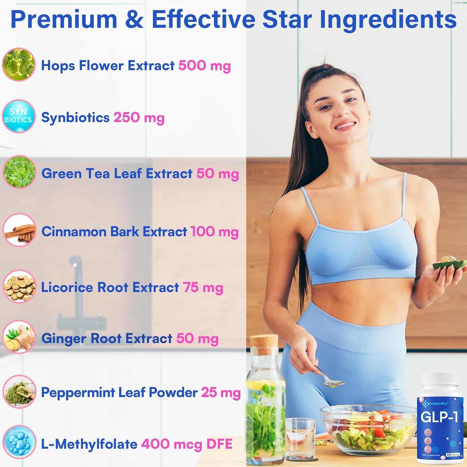 GLP-1 Support Supplement with Synbiotics & Hops Extract - Natural GLP-1 Level Boost - 60 Capsules
