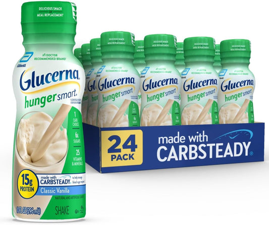 Glucerna Hunger Smart Shake, Diabetic Drink for Blood Sugar Management, Classic Vanilla, 24 Pack, 15g Protein, 180 Calories