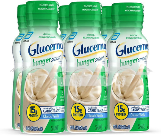 Glucerna Hunger Smart Shake, Diabetic-friendly Protein Drink, 180 Calories, Classic Vanilla Flavor, 10-fl-oz Bottle, Pack of 6