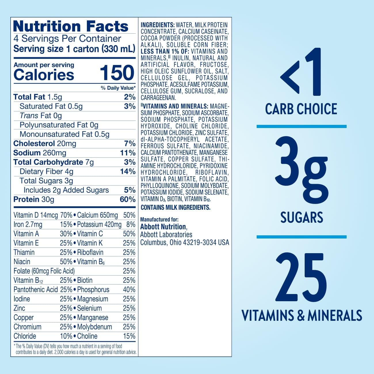 Glucerna Protein Smart Shake, Chocolate Flavor, 30g Protein, 150 Calories, Diabetic Drink for Blood Sugar Management, 11-fl-oz Bottle, 12 Pack