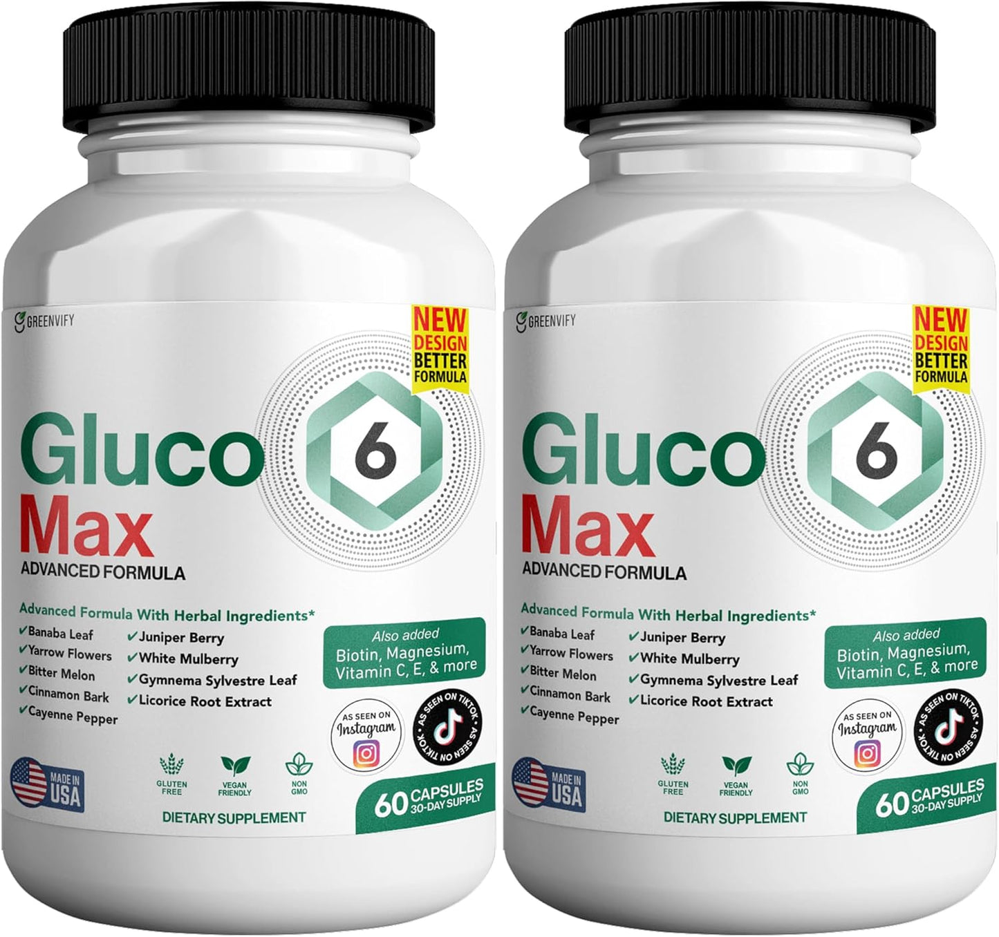 Gluco6 Max Advanced Wellness Support Capsules with Magnesium, Vitamin C, Zinc, and Banaba Leaf - Non-GMO, Gluten-Free - 120 Capsules for Health