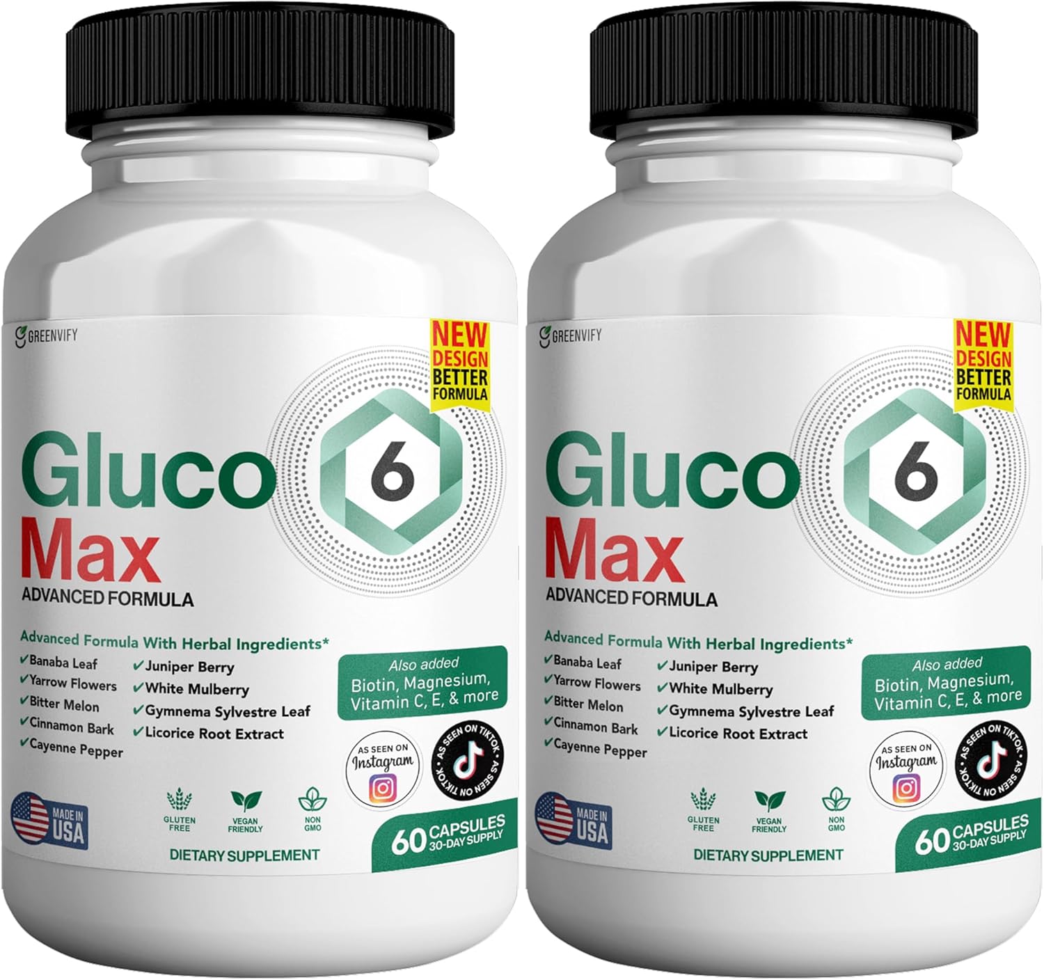 Gluco6 Max Advanced Wellness Support Capsules with Magnesium, Vitamin C, Zinc, and Banaba Leaf - Non-GMO, Gluten-Free - 120 Capsules for Health