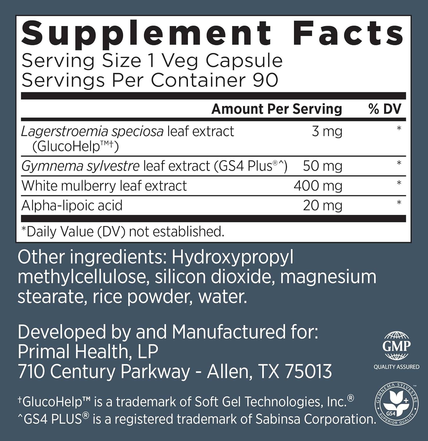 GlucoBurn Support Supplement with White Mulberry Leaf Extract and Alpha Lipoic Acid - 90 Veg Capsules by Primal Labs