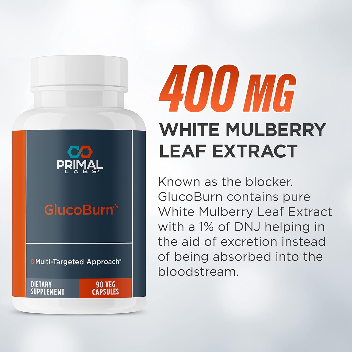 GlucoBurn Support Supplement with White Mulberry Leaf Extract and Alpha Lipoic Acid - 90 Veg Capsules by Primal Labs