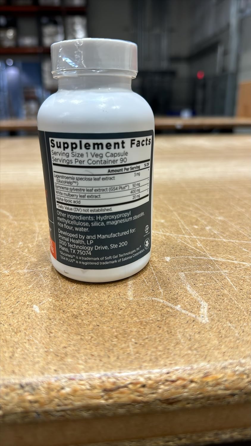 GlucoBurn Support Supplement with White Mulberry Leaf Extract and Alpha Lipoic Acid - 90 Veg Capsules by Primal Labs