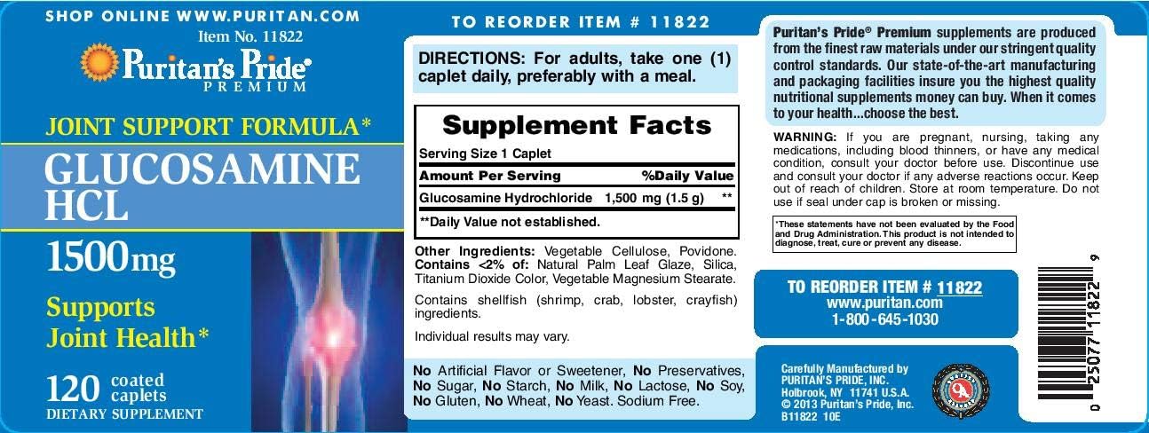 Glucosamine 1500 mg Caplets by Puritan's Pride - 120 Count