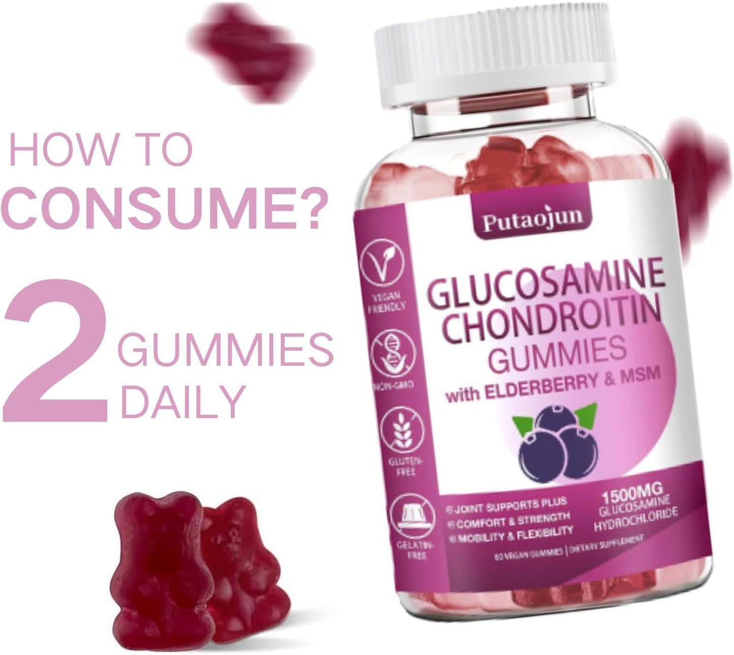 Glucosamine Chondroitin Gummies with MSM, Elderberry - Joint Supplement for Adults, Men, Women - Extra Strength 2 Pack