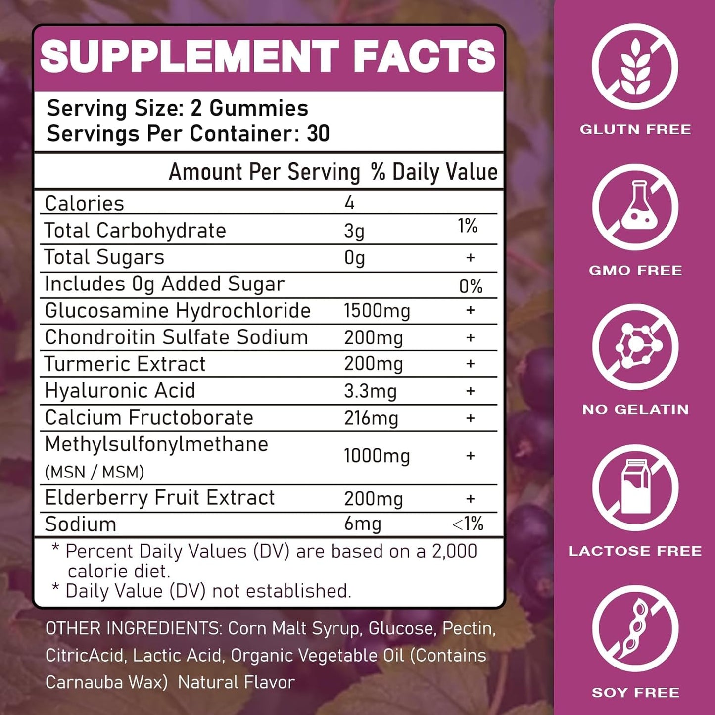 Glucosamine Chondroitin Gummies with MSM, Elderberry - Joint Supplement for Adults, Men, Women - Extra Strength 2 Pack