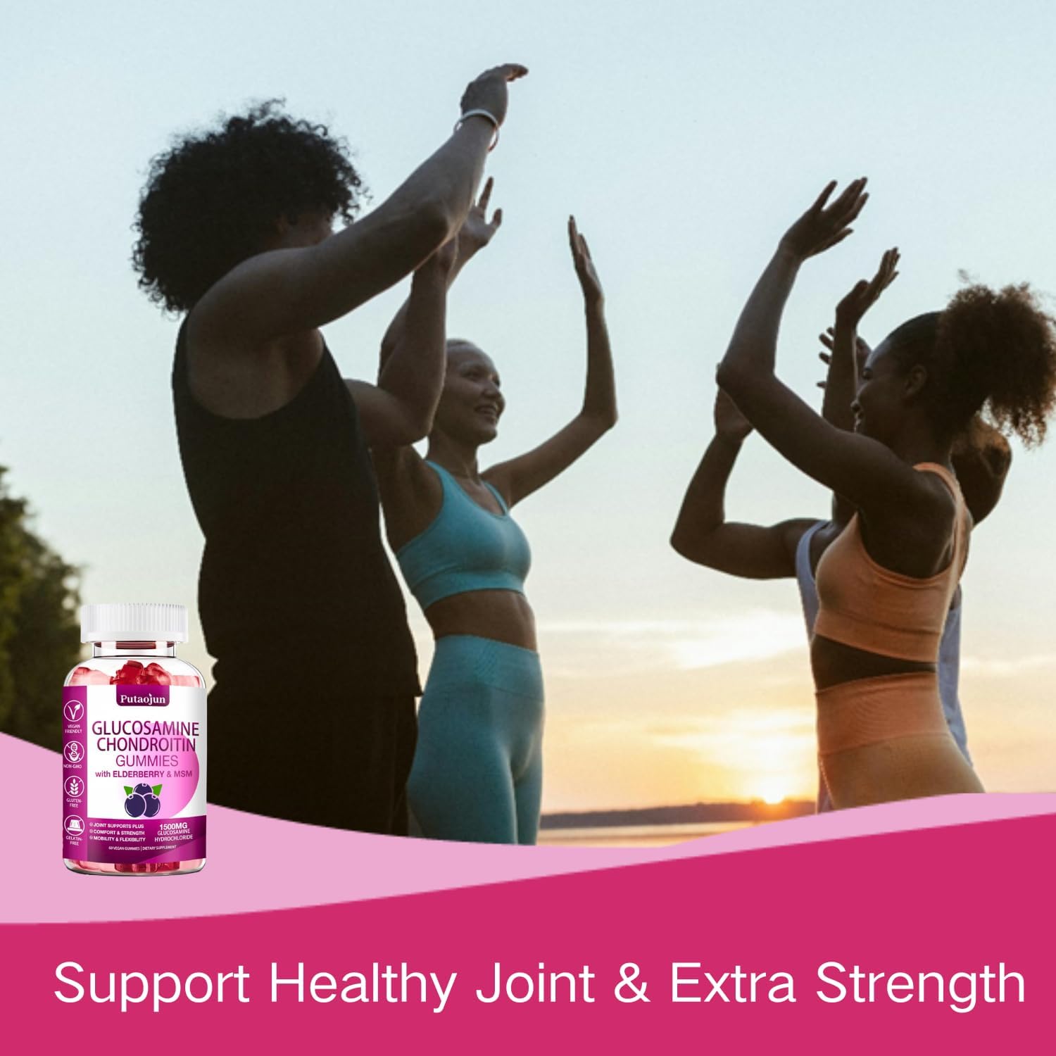 Glucosamine Chondroitin Gummies with MSM, Elderberry - Joint Supplement for Adults, Men, Women - Extra Strength 2 Pack
