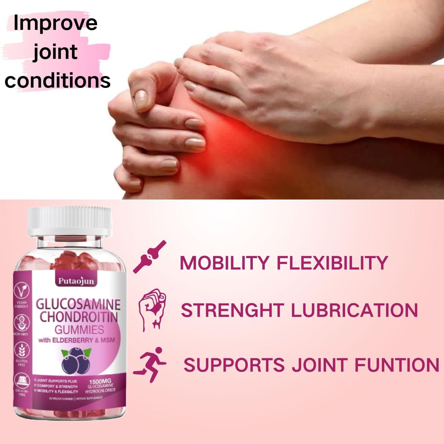 Glucosamine Chondroitin Gummies with MSM, Elderberry - Joint Supplement for Adults, Men, Women - Extra Strength 2 Pack