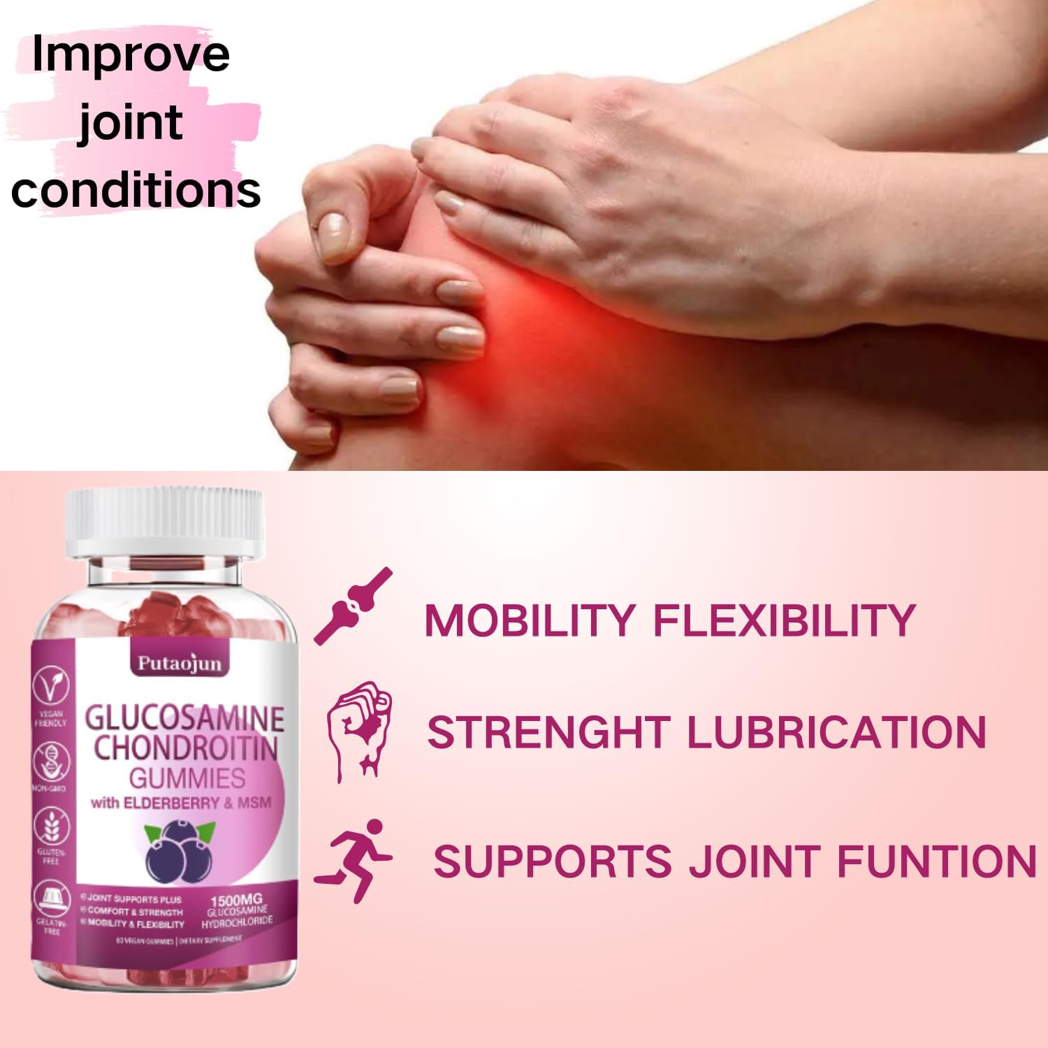 Glucosamine Chondroitin Gummies with MSM, Elderberry - Joint Supplement for Adults, Men, Women - Extra Strength 2 Pack