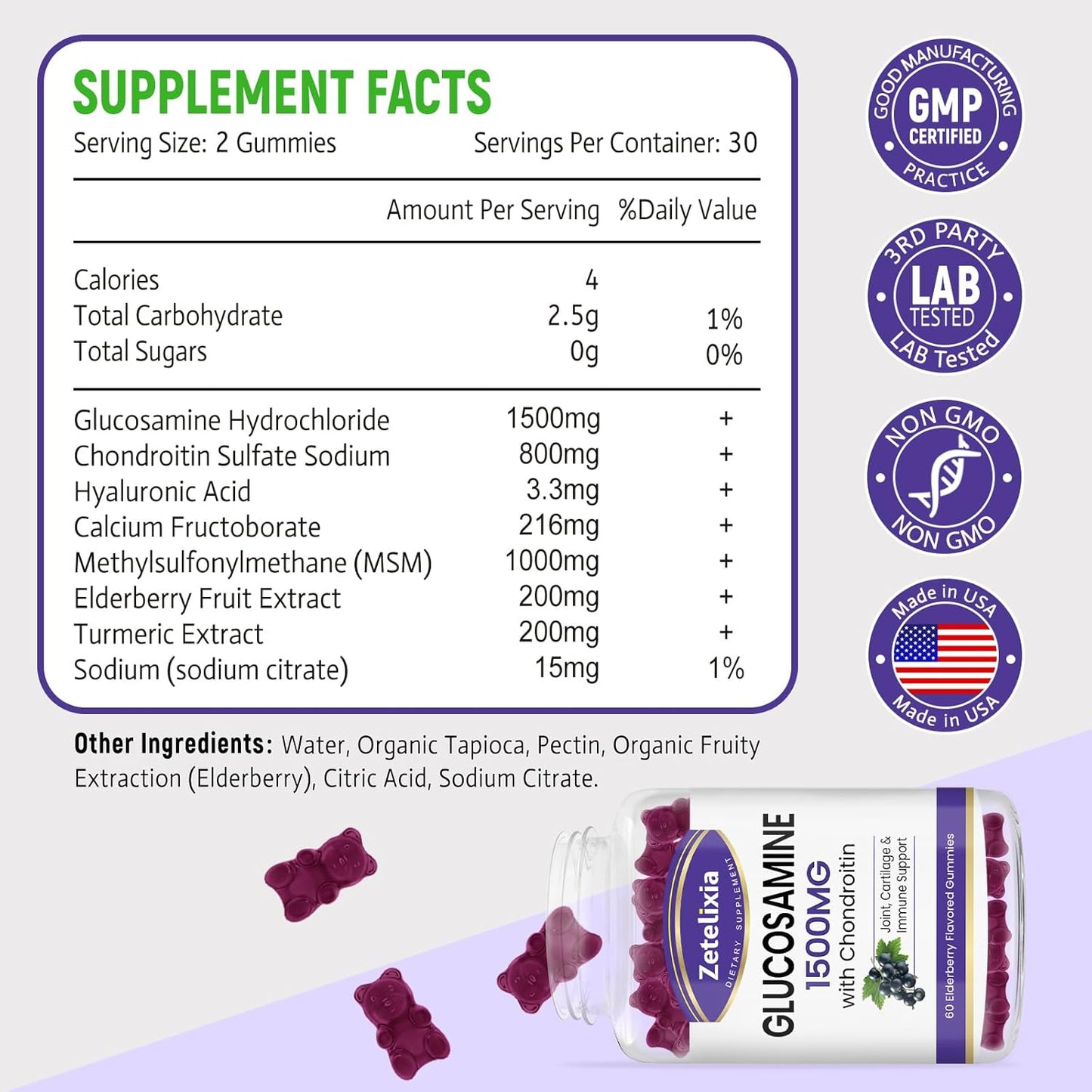 Glucosamine Chondroitin Gummies with MSM & Turmeric - Joint Support Supplement for Men & Women - 60 Count