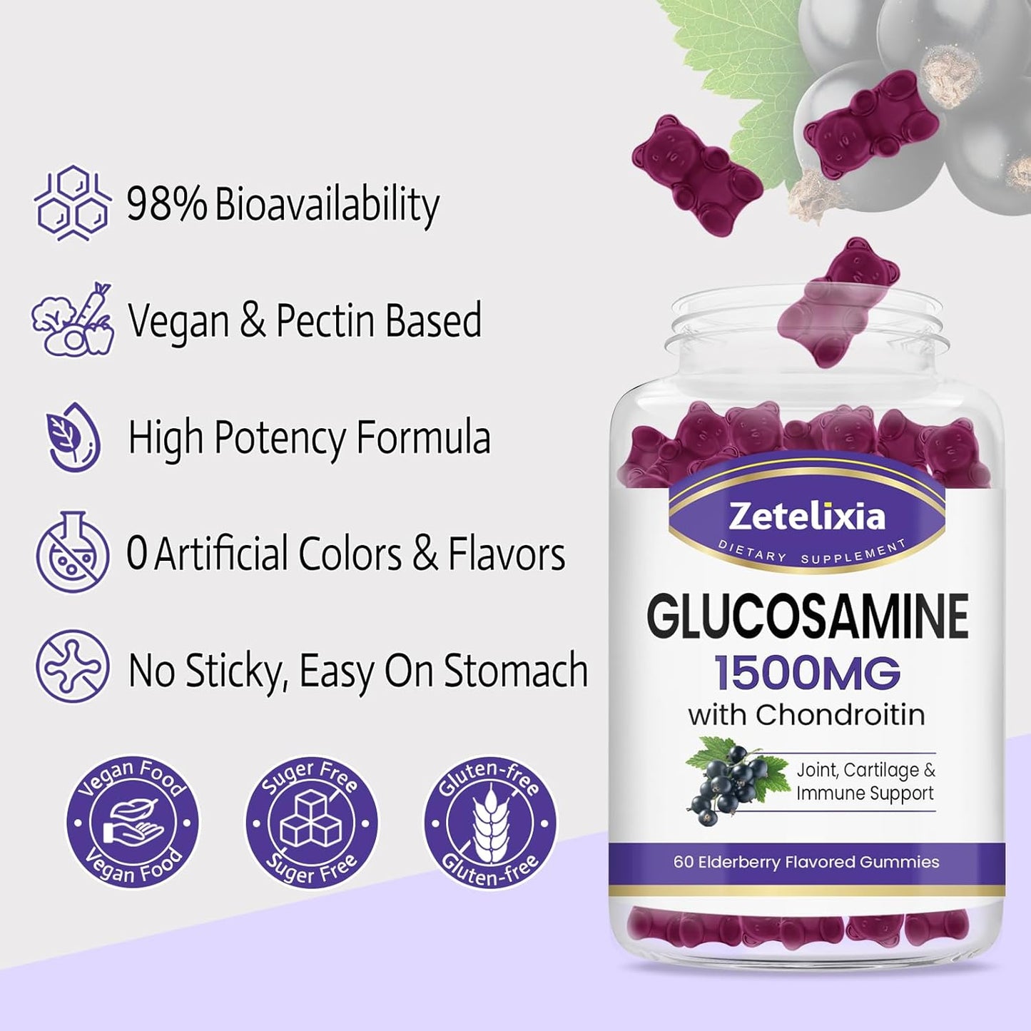Glucosamine Chondroitin Gummies with MSM & Turmeric - Joint Support Supplement for Men & Women - 60 Count