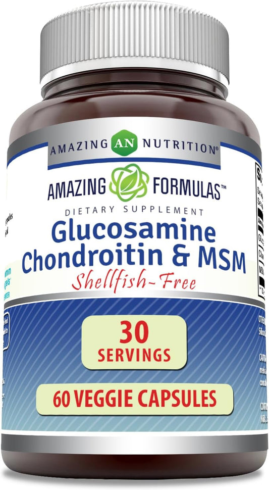 Glucosamine Chondroitin & MSM 60 Veggie Capsules | Shellfish-Free | Non-GMO | Gluten-Free | Made in USA | Vegetarian-Friendly
