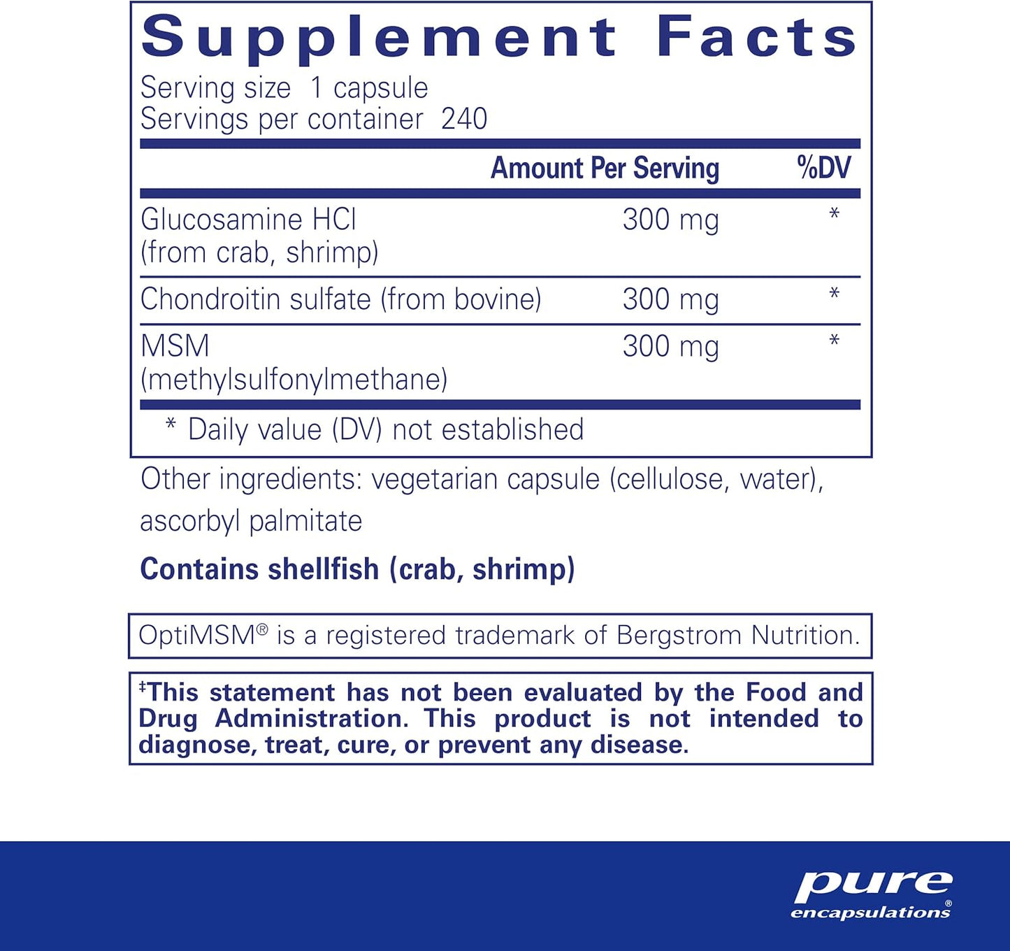 Glucosamine Chondroitin MSM Capsules for Joint Health & Cartilage Formation - Enzyme Support - Gluten-Free Non-GMO - 240ct