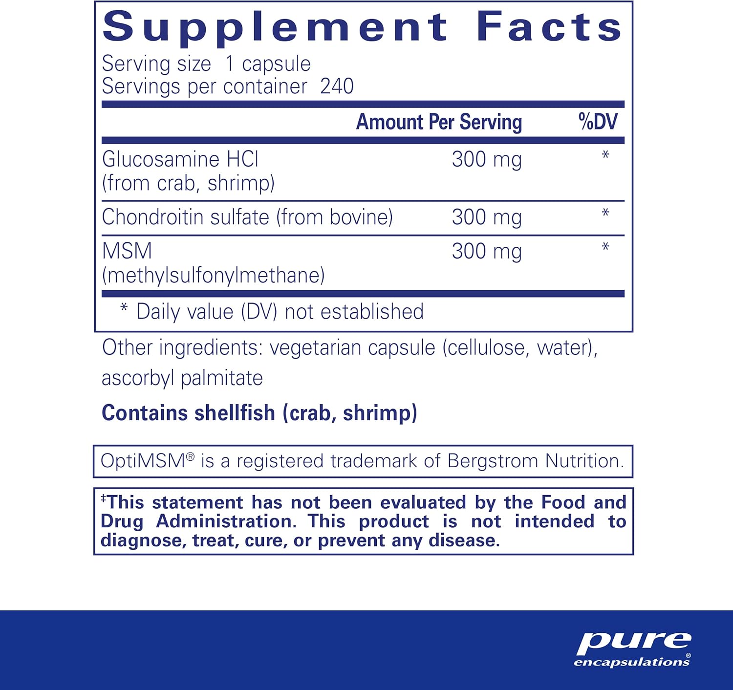 Glucosamine Chondroitin MSM Capsules for Joint Health & Cartilage Formation - Enzyme Support - Gluten-Free Non-GMO - 240ct
