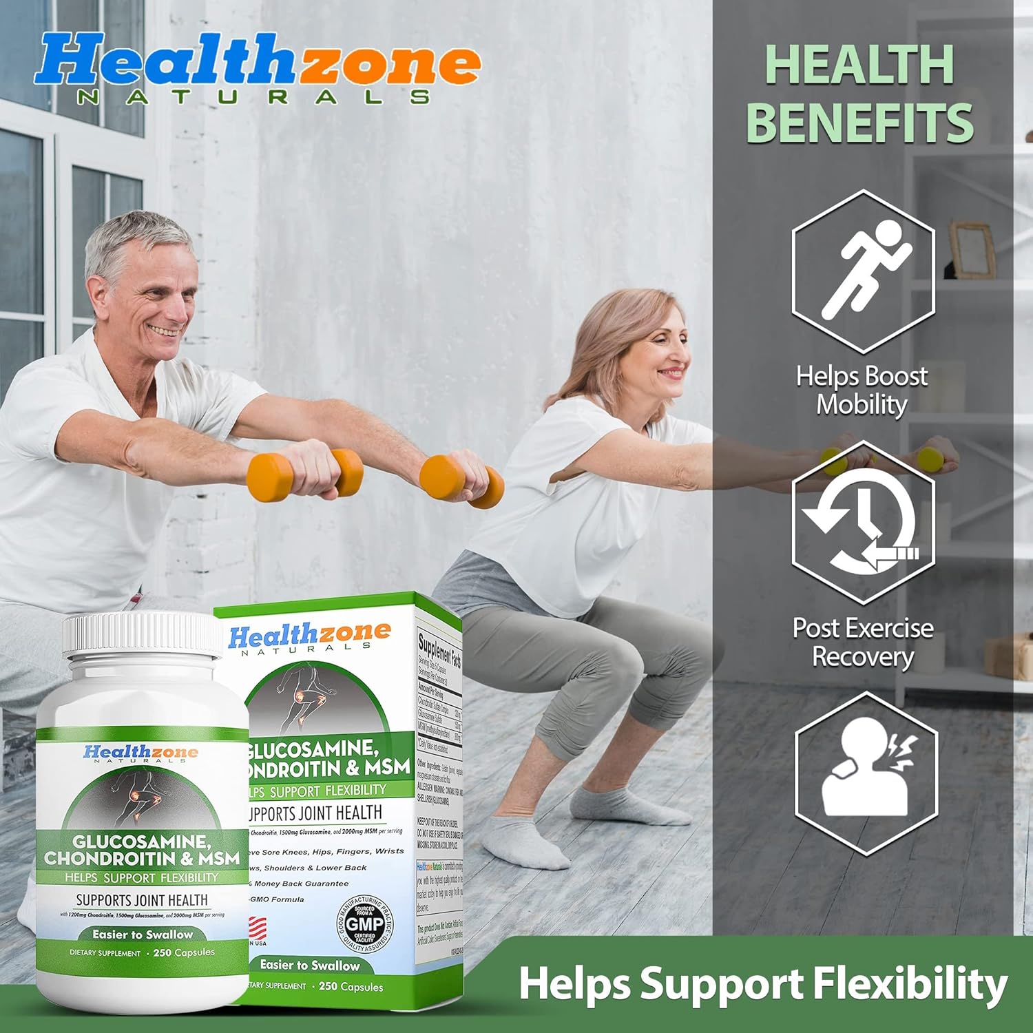 Glucosamine Chondroitin MSM Supplement for Joint Health Support - Triple Strength Formula for Knee, Hip, Finger, Wrist, Elbow, Shoulder, Back Pain - Non-GMO - 250 Capsules