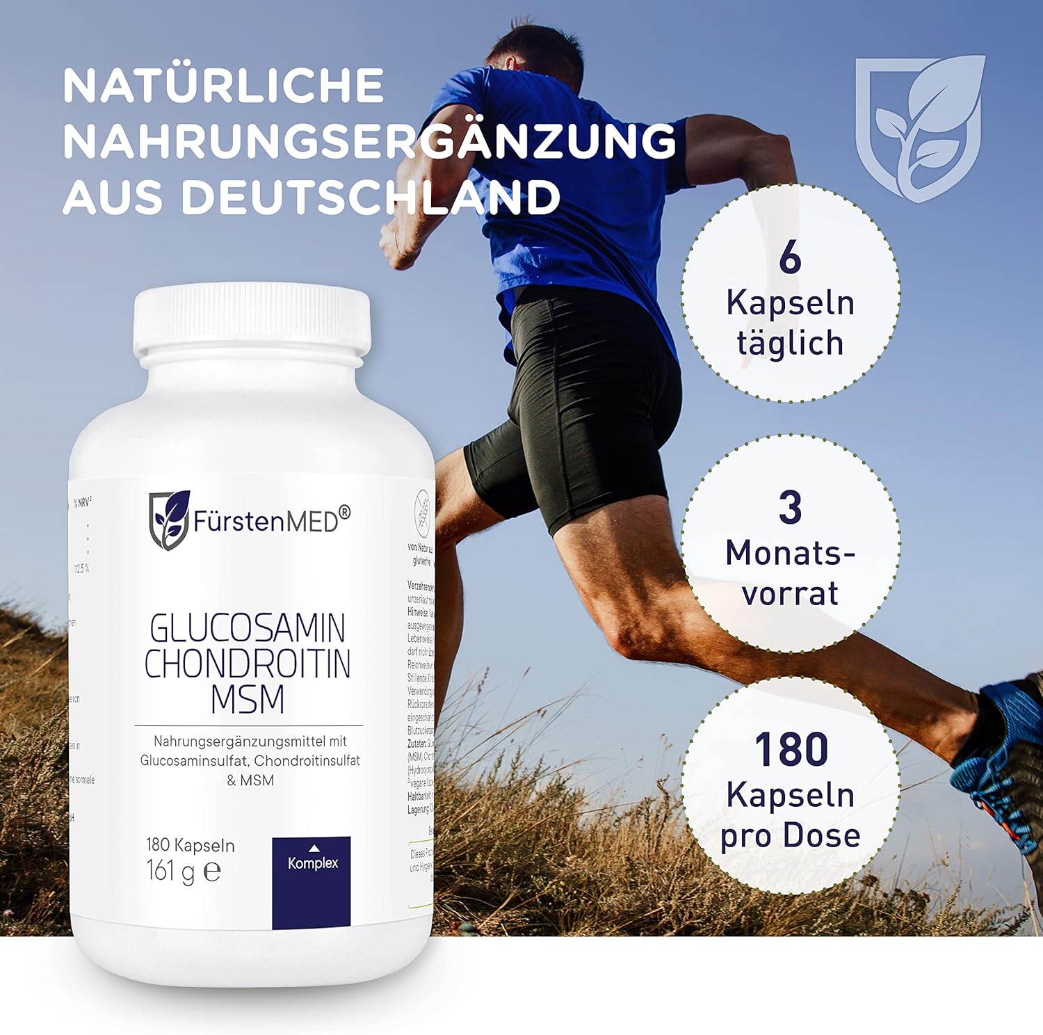 Glucosamine Chondroitin MSM Supplement for Joint Health - Nutritional Support for Bones and Cartilage with Vitamin C - 180 Capsules by FürstenMED®