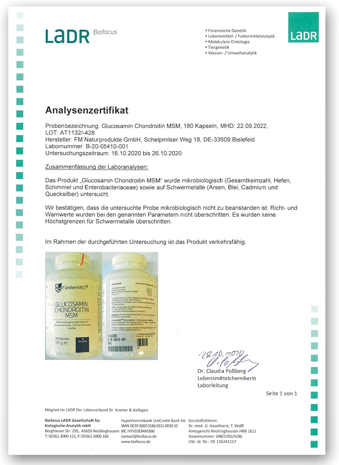 Glucosamine Chondroitin MSM Supplement for Joint Health - Nutritional Support for Bones and Cartilage with Vitamin C - 180 Capsules by FürstenMED®