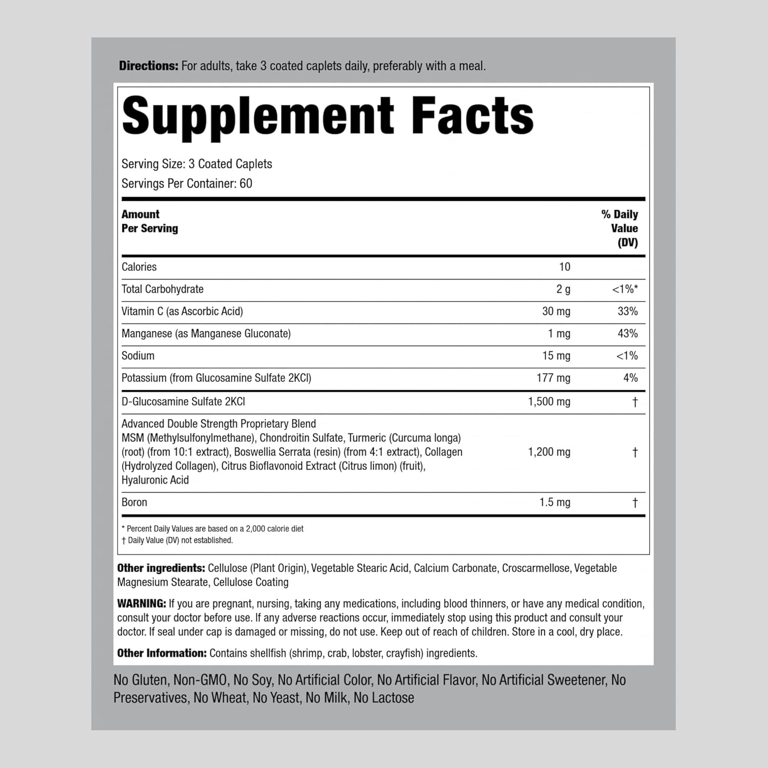 Glucosamine Chondroitin MSM Turmeric 180 Caplets Double Strength Supplement