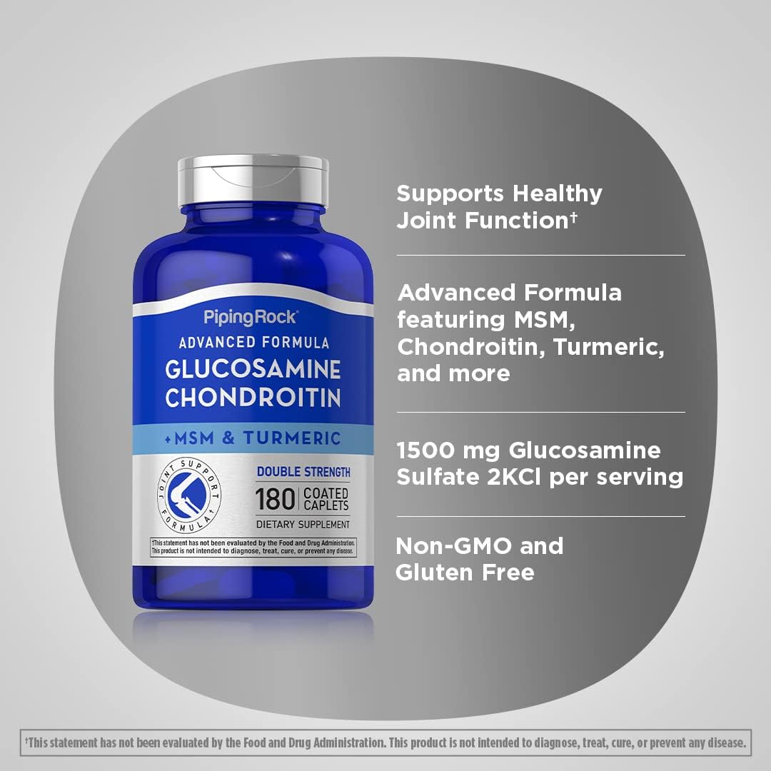 Glucosamine Chondroitin MSM Turmeric 180 Caplets Double Strength Supplement
